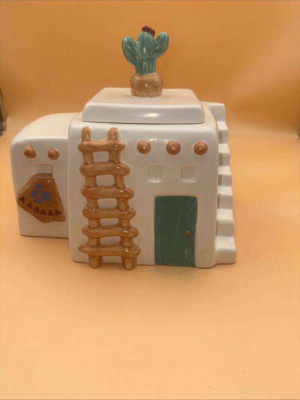 Vintage Treasure Craft Cookie Jar Aztec Pueblo Mesa Adobe Southwestern Cactus